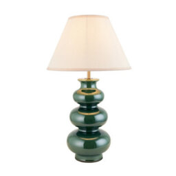 Luminosa Lighting Luminosa Monroe Gloss Green Glaze Table Lamp With Vintage White Fabric Ivy Shade 30Cm B22