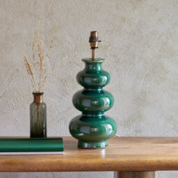 Luminosa Lighting Luminosa Monroe Gloss Green Glaze Table Lamp With Vintage White Fabric Ivy Shade 30Cm B22 - thumbnail 5