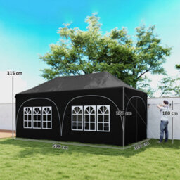 Outsunny 3 X 6M Pop Up Gazebo With Sides, Peak Top Garden Party Tent Marquee - thumbnail 3