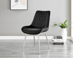 Furniturebox Imperia Grey High Gloss 6 Seater Dining Table With Structural 2 Plinth Column Legs 6 Black Velvet Silver Leg Pesaro Chairs - thumbnail 4