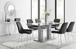 Furniturebox Imperia Grey High Gloss 6 Seater Dining Table With Structural 2 Plinth Column Legs 6 Black Velvet Silver Leg Pesaro Chairs - thumbnail 1