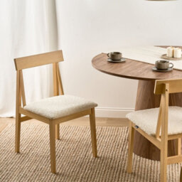 Wyld And Coco Set Of 2 Armless Dining Chairs Light Brown Rubberwood Bouclé Upholstery - thumbnail 2