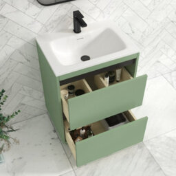 Royal Bathrooms Orion 600mm Mint Sage 2 Drawer Floor Standing Vanity Unit With Stone Basin & Black Strip - thumbnail 4