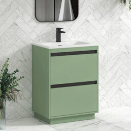 Royal Bathrooms Orion 600mm Mint Sage 2 Drawer Floor Standing Vanity Unit With Stone Basin & Black Strip - thumbnail 5