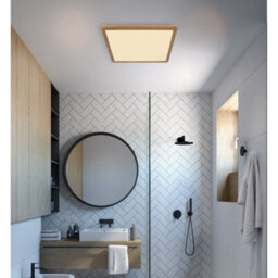 Luminosa Lighting Luminosa Sapana 30Cm Square Flush Ceiling Light Wood Look Ip44 Led 3000K - thumbnail 5