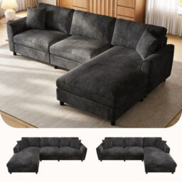 Btm L-Shaped 3-Seater Sectional Sofa With Reversible Chaise, 90Cm Wide Chaise, Chenille Fabric, Modular Corner Sofa, Grey - thumbnail 1