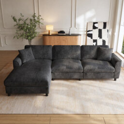 Btm L-Shaped 3-Seater Sectional Sofa With Reversible Chaise, 90Cm Wide Chaise, Chenille Fabric, Modular Corner Sofa, Grey - thumbnail 5