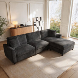 Btm L-Shaped 3-Seater Sectional Sofa With Reversible Chaise, 90Cm Wide Chaise, Chenille Fabric, Modular Corner Sofa, Grey - thumbnail 3
