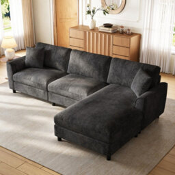 Btm L-Shaped 3-Seater Sectional Sofa With Reversible Chaise, 90Cm Wide Chaise, Chenille Fabric, Modular Corner Sofa, Grey - thumbnail 4