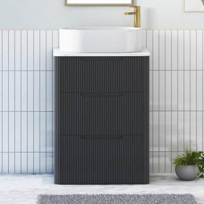Royal Bathrooms Avenza 600mm Matt Obsidian Black Floor Standing Countertop Bathroom Vanity Unit 3 Drawer With Peak Basin - image 1