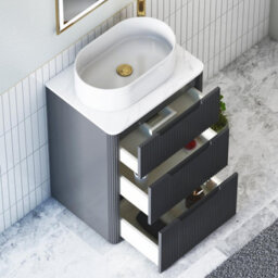 Royal Bathrooms Avenza 600mm Matt Obsidian Black Floor Standing Countertop Bathroom Vanity Unit 3 Drawer With Peak Basin - thumbnail 5