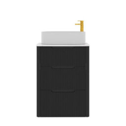 Royal Bathrooms Avenza 600mm Matt Obsidian Black Floor Standing Countertop Bathroom Vanity Unit 3 Drawer With Peak Basin - thumbnail 6