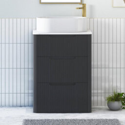 Royal Bathrooms Avenza 600mm Matt Obsidian Black Floor Standing Countertop Bathroom Vanity Unit 3 Drawer With Peak Basin - thumbnail 1