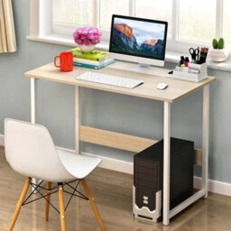 Beige Computer Desk Workstation Table With Shelf - thumbnail 3