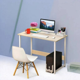 Beige Computer Desk Workstation Table With Shelf - thumbnail 4