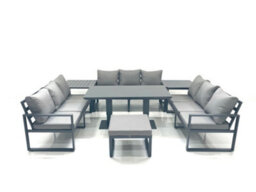 Fimous 10 Seater Garden Sofa Set Aluminium Furniture Rising Dining Tabe Set With 2 Side Tables Big Footstool Dark Grey - thumbnail 2
