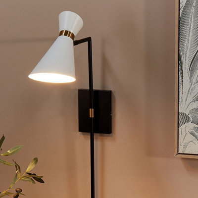 Beliani Industrial Wall Lamp White Iron With Adjustable Shade And Gold Accents, W36 X D16 X H70Cm - image 1