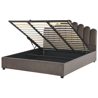 Beliani Ottoman Bed Velvet Vincennes 180 X 200 Cm (Eu Super King) Taupe - image 1