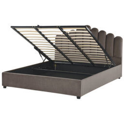 Beliani Ottoman Bed Velvet Vincennes 180 X 200 Cm (Eu Super King) Taupe - thumbnail 1