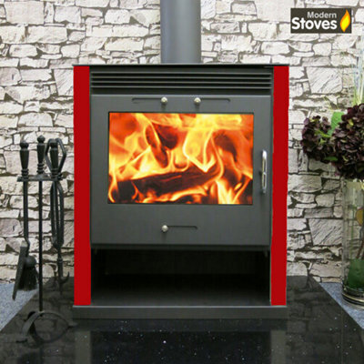 Ruben 16Kw Wood Burning Back Boiler Stove - Red Side Panels - Central Heating Multi-Fuel Burner - image 1
