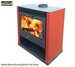 Ruben 16Kw Wood Burning Back Boiler Stove - Red Side Panels - Central Heating Multi-Fuel Burner - thumbnail 2
