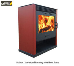 Ruben 16Kw Wood Burning Back Boiler Stove - Red Side Panels - Central Heating Multi-Fuel Burner - thumbnail 4