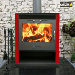 Ruben 16Kw Wood Burning Back Boiler Stove - Red Side Panels - Central Heating Multi-Fuel Burner - thumbnail 1