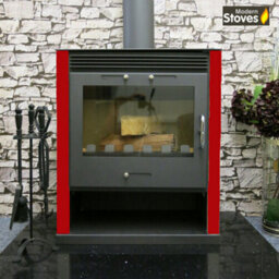Ruben 16Kw Wood Burning Back Boiler Stove - Red Side Panels - Central Heating Multi-Fuel Burner - thumbnail 3