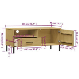 Berkfield Durable Tv Cabinet With Metal Legs Brown Solid Wood Pine Oslo - thumbnail 8