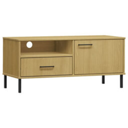 Berkfield Durable Tv Cabinet With Metal Legs Brown Solid Wood Pine Oslo