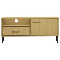 Berkfield Durable Tv Cabinet With Metal Legs Brown Solid Wood Pine Oslo - thumbnail 4