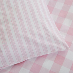 Bianca Fine Linens Bianca Bedding Check And Stripe Cotton Reversible Duvet Cover Set With Pillowcase Pink - thumbnail 4
