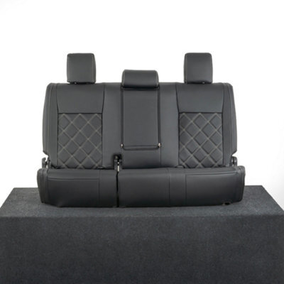 Uk Custom Covers Toyota Hilux Icon/invincible 2016+ Black Rear Leatherette Seat Covers - Double Diamond Bentley Stitch - image 1