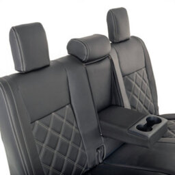 Uk Custom Covers Toyota Hilux Icon/invincible 2016+ Black Rear Leatherette Seat Covers - Double Diamond Bentley Stitch - thumbnail 8