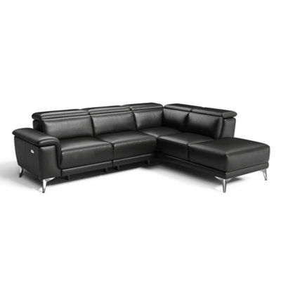 Valencia Pista Modern Top Grain Leather Reclining Sectional Right Hand Facing Chaise Sofa Grey Stainless Steel Legs - image 1
