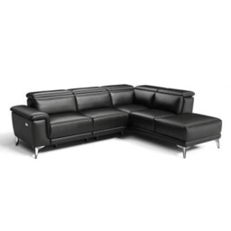 Valencia Pista Modern Top Grain Leather Reclining Sectional Right Hand Facing Chaise Sofa Grey Stainless Steel Legs - thumbnail 1