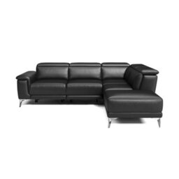 Valencia Pista Modern Top Grain Leather Reclining Sectional Right Hand Facing Chaise Sofa Grey Stainless Steel Legs - thumbnail 7