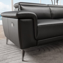 Valencia Pista Modern Top Grain Leather Reclining Sectional Right Hand Facing Chaise Sofa Grey Stainless Steel Legs - thumbnail 5