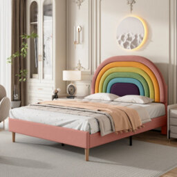 Modernluxe 4Ft6 Double Bed, Upholstered Bed 135X190, Youth Bed, Wooden Slat Support, Height-Adjustable Headboard, Velvet, Pink - thumbnail 2
