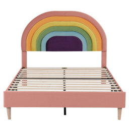 Modernluxe 4Ft6 Double Bed, Upholstered Bed 135X190, Youth Bed, Wooden Slat Support, Height-Adjustable Headboard, Velvet, Pink - thumbnail 7