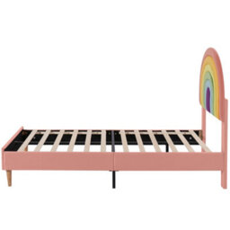 Modernluxe 4Ft6 Double Bed, Upholstered Bed 135X190, Youth Bed, Wooden Slat Support, Height-Adjustable Headboard, Velvet, Pink - thumbnail 8