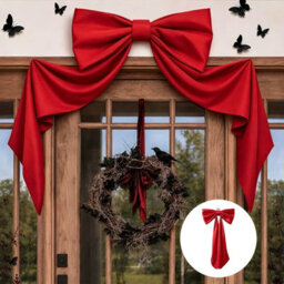 Amorly 48In Oversized Giant Red Bow, Gothic Hanging Decor For Halloween, Mantel, Entryway,wall,christmas Tree Topper & Party Decoration - thumbnail 2