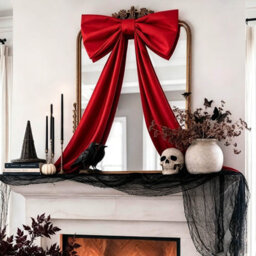 Amorly 48In Oversized Giant Red Bow, Gothic Hanging Decor For Halloween, Mantel, Entryway,wall,christmas Tree Topper & Party Decoration - thumbnail 7