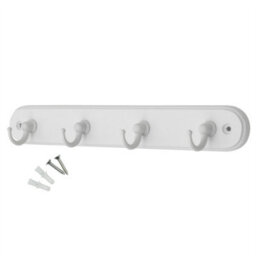Keypak 4-Hook Wall-Mounted Key Tidy, Key Holder For Entryway Hallway Living Room, White Hooks On White Board - Fixings Included - thumbnail 1