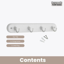 Keypak 4-Hook Wall-Mounted Key Tidy, Key Holder For Entryway Hallway Living Room, White Hooks On White Board - Fixings Included - thumbnail 4