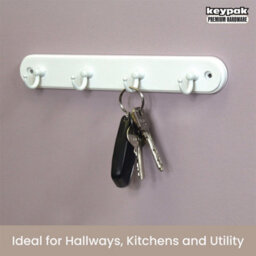 Keypak 4-Hook Wall-Mounted Key Tidy, Key Holder For Entryway Hallway Living Room, White Hooks On White Board - Fixings Included - thumbnail 5