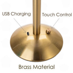 Amorly Brass Gold Portable Cordless Table Lamp, Usb Rechargeable Battery Powered Led Light For Dining Room, Indoor And Outdoor Use - thumbnail 8