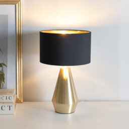 Valuelights Jax Gold Dimmable Touch Table Lamp With Black With Gold Inner Lamp Shade And Led Bulb