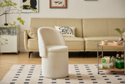 Nordlys Pouf With Backrest And Storage In White Bouclé Vintage Style Living Room - thumbnail 4