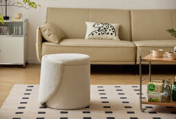 Nordlys Pouf With Backrest And Storage In White Bouclé Vintage Style Living Room - thumbnail 7